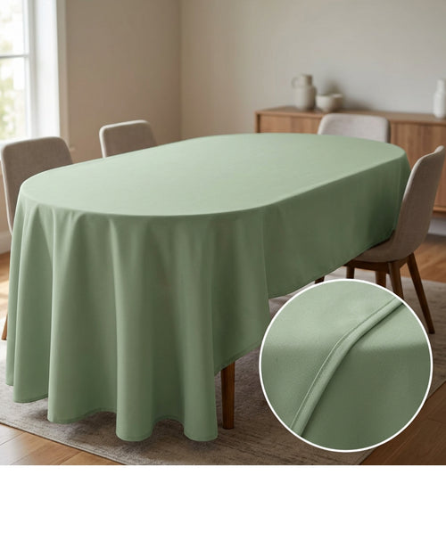 Cygvd Oval Polyester Tablecloth Sage 60 by 102 Inch - Lifestyle view