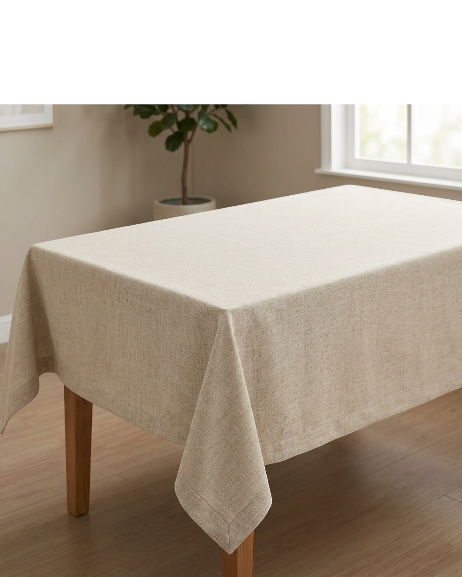 Cygvd Rectangular Linen Blend Tablecloth Oatmeal 60 by 84 Inch - Lifestyle view